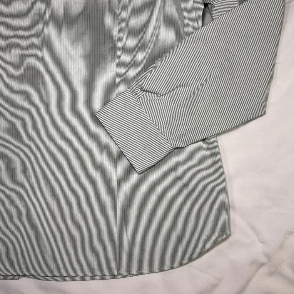 Lafayette 148 New York Shirt Womens Size 14 Green Stripe Button Front Top Blouse - Picture 12 of 14